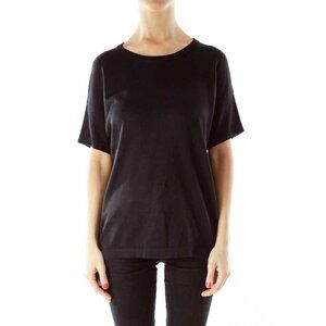 Linda Allard Ellen Tracy Black Round Neck Short Sleeve Knit